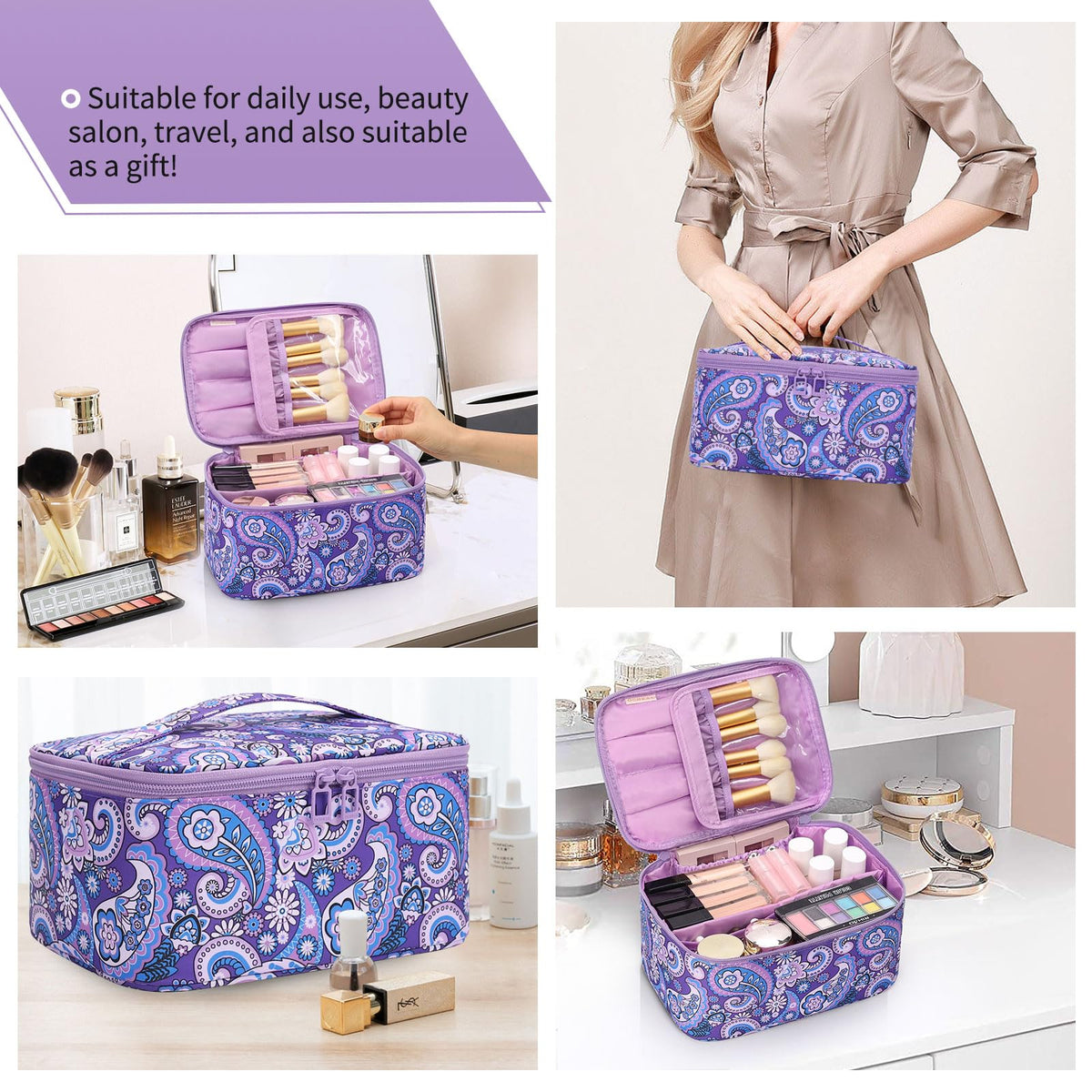 OCHEAL Makeup Bag dimensions shown on a table