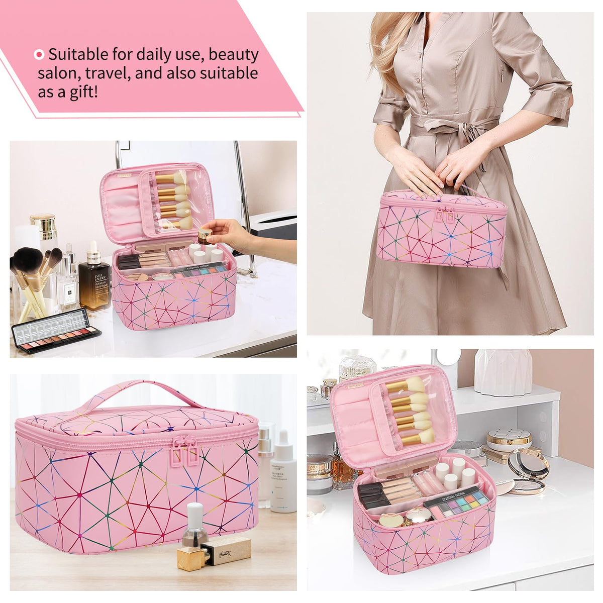 OCHEAL Makeup Bag displayed on vanity with cosmetics