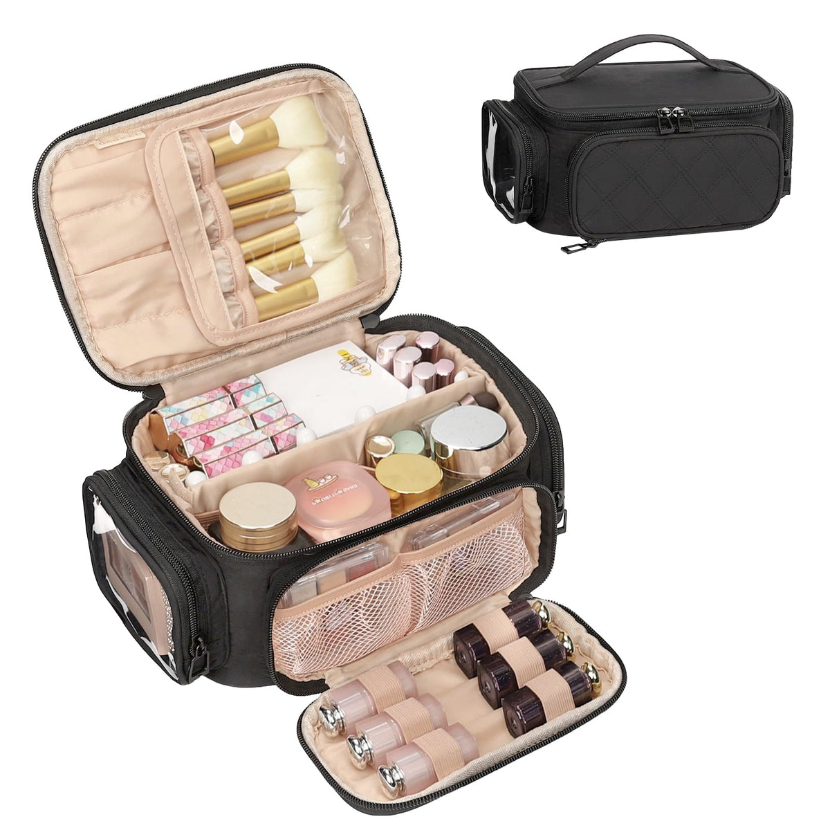 OCHEAL Makeup Bag front view in black with zipper