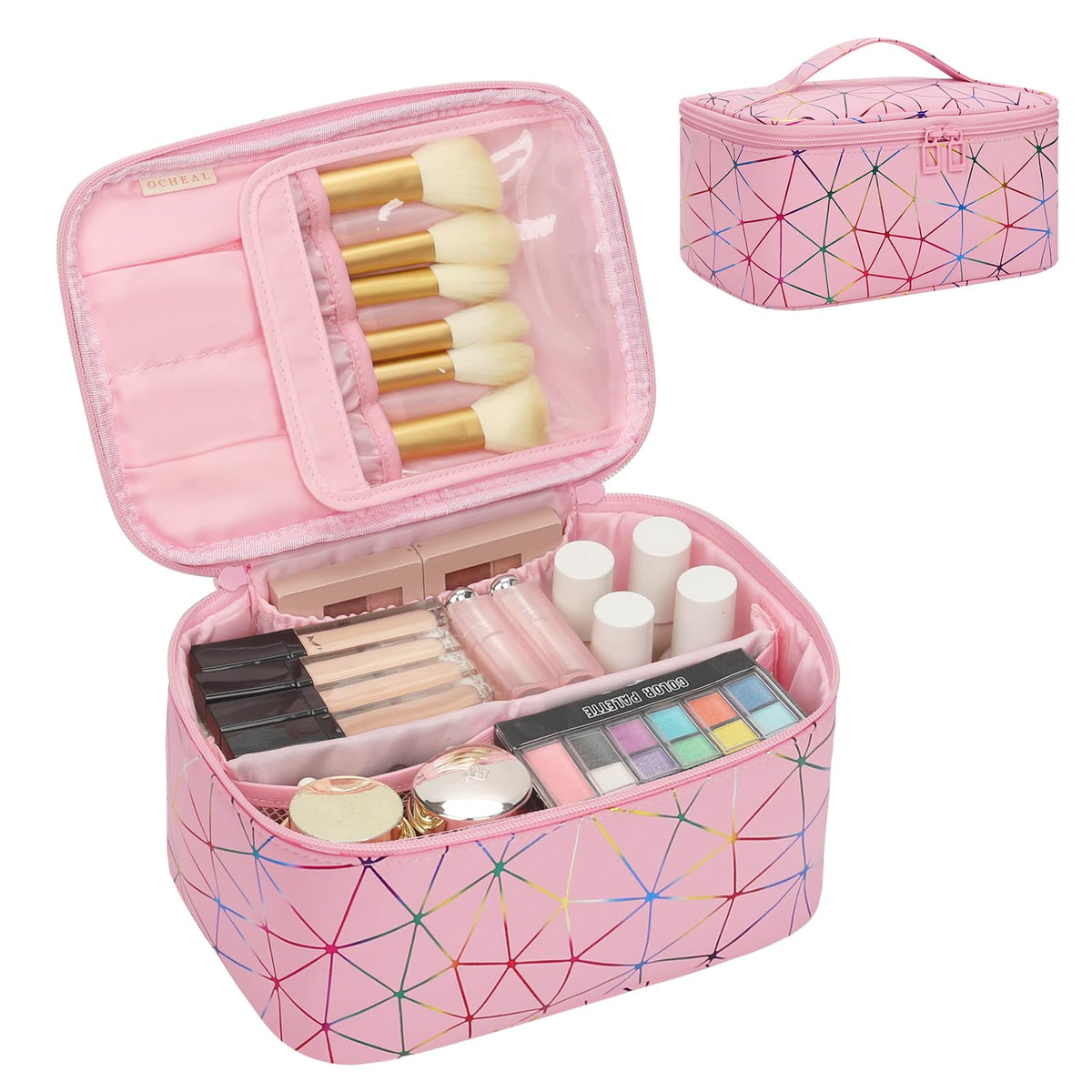 OCHEAL Makeup Bag front view in geometric pink