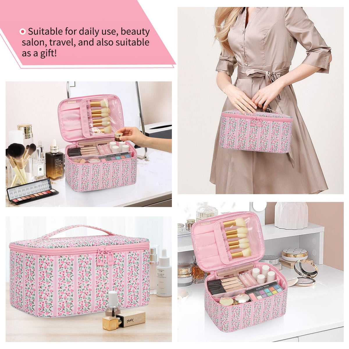 OCHEAL Makeup Bag lifestyle shot with travel accessories