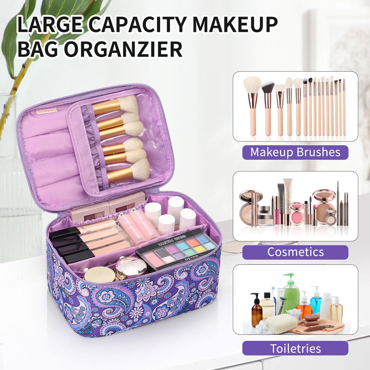OCHEAL Makeup Bag lightweight design on a suitcase