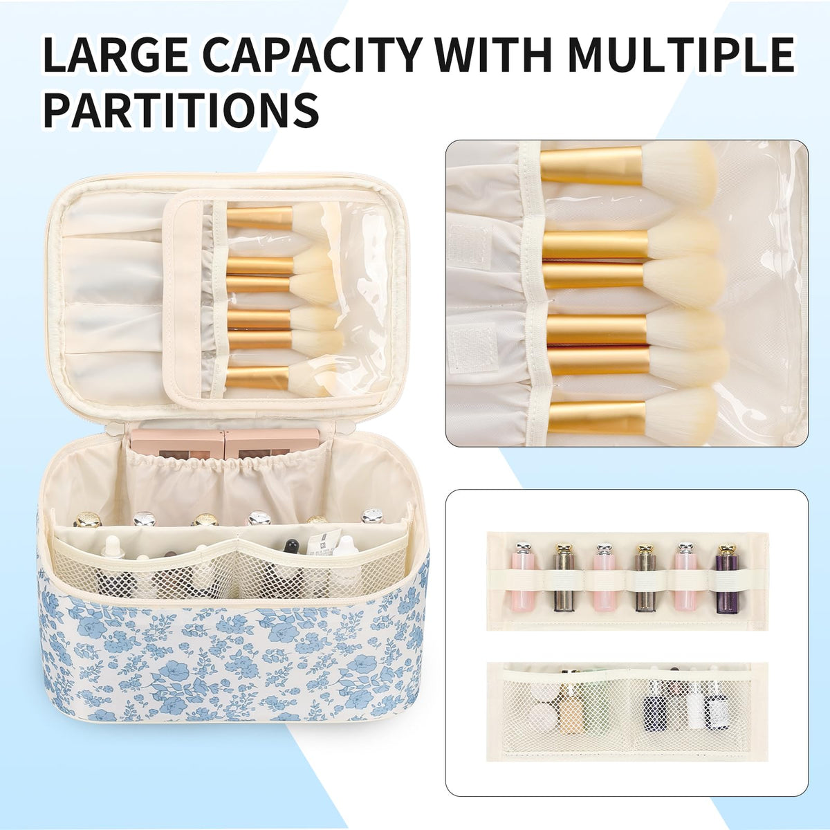 OCHEAL Makeup Bag open showing flexible dividers
