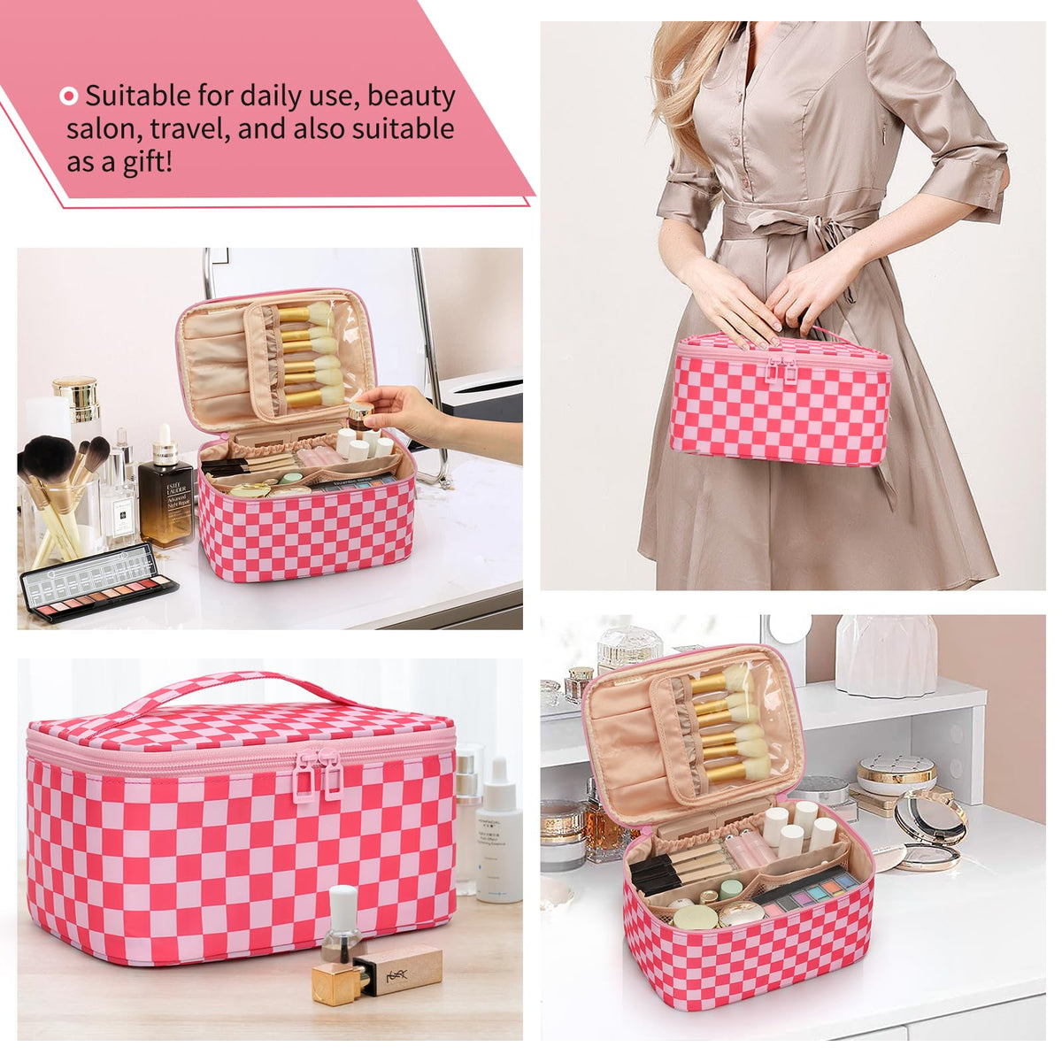 OCHEAL Makeup Bag open view with cosmetics inside