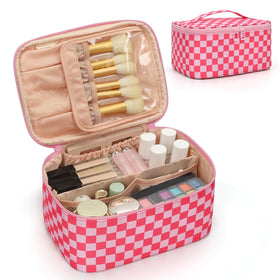 OCHEAL Makeup Bag pink model front view with compartments