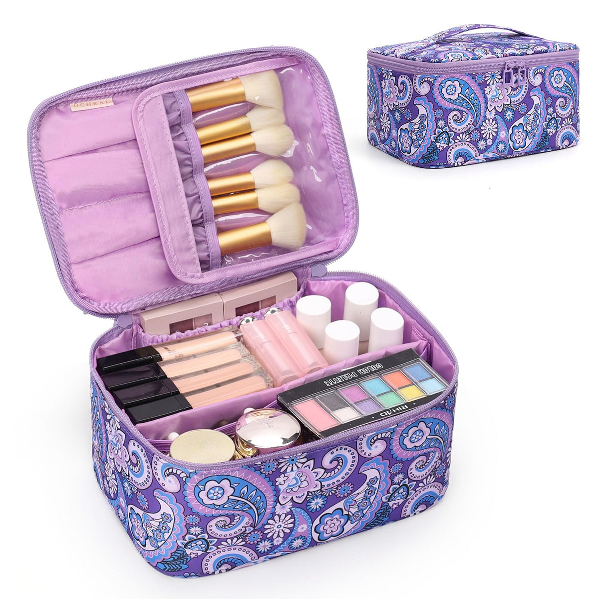 OCHEAL Makeup Bag purple front view with handle