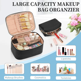 OCHEAL Makeup Bag Set black bags in a travel suitcase