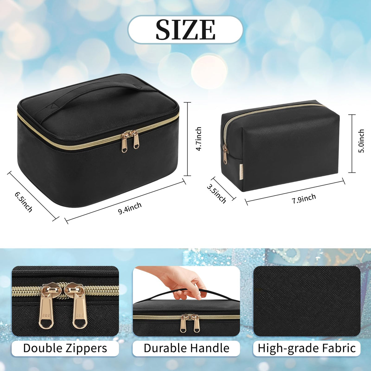 OCHEAL Makeup Bag Set black cosmetic bags on a table
