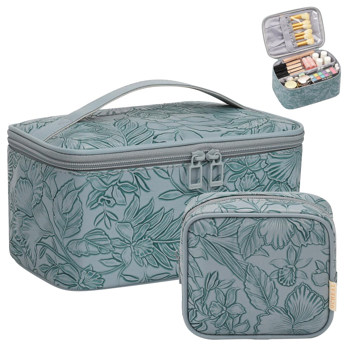OCHEAL Makeup Bag Set large bag front view in blue