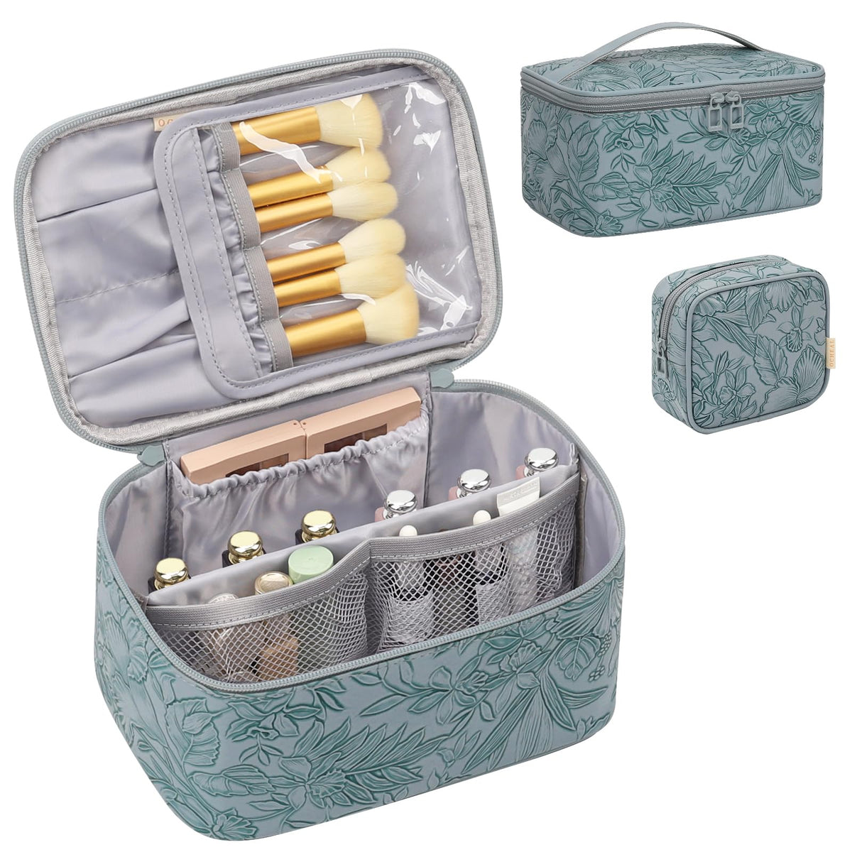 OCHEAL Makeup Bag Set lifestyle image with travel essentials