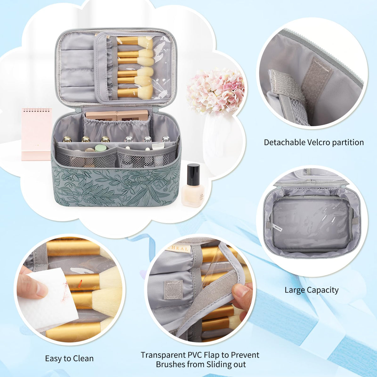 OCHEAL Makeup Bag Set small pouch side view in blue