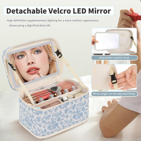 OCHEAL Makeup Bag showing detachable LED mirror with light settings