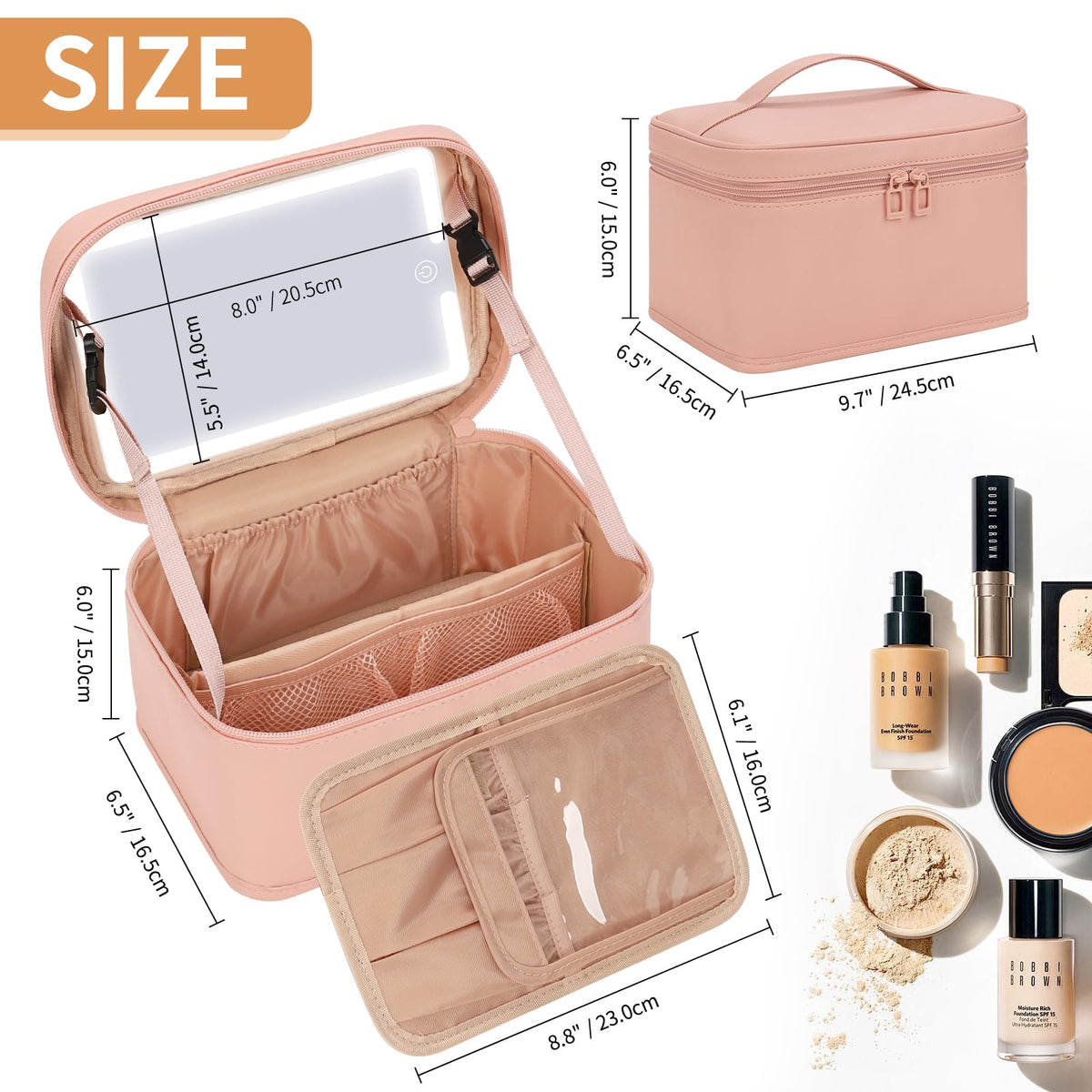 OCHEAL Makeup Bag showing spacious interior with cosmetics