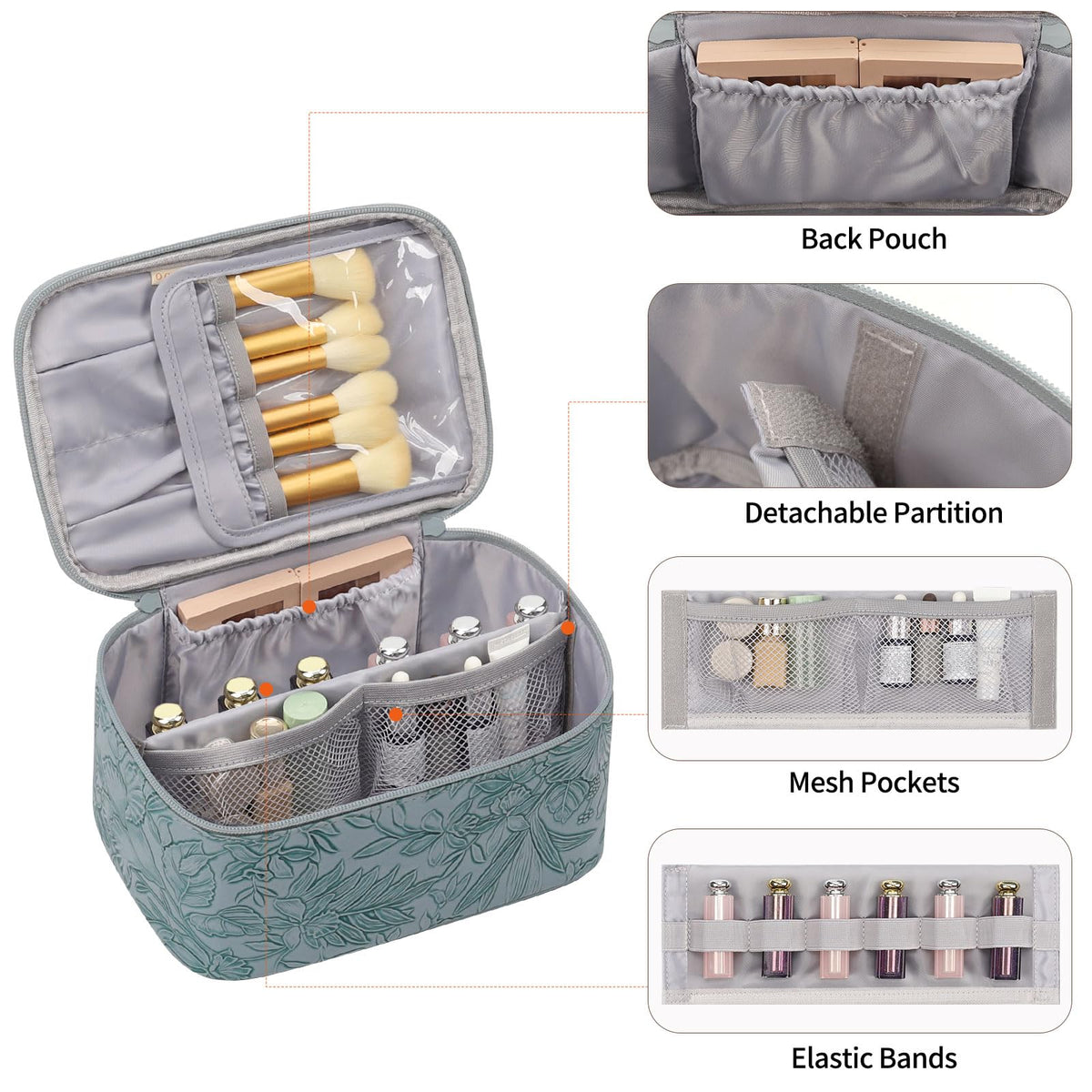OCHEAL Makeup Bag side view displaying zippers