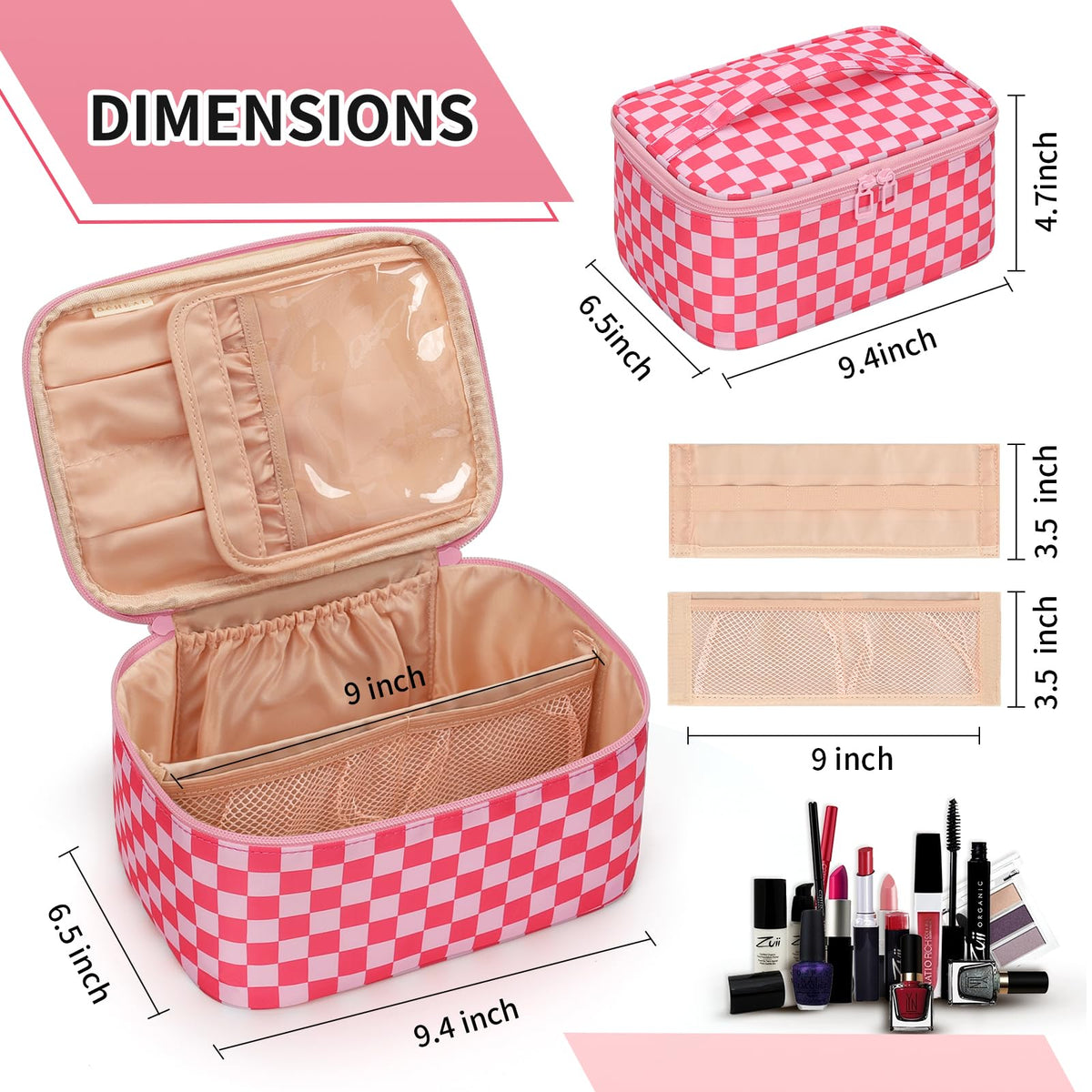 OCHEAL Makeup Bag side view showcasing zippers