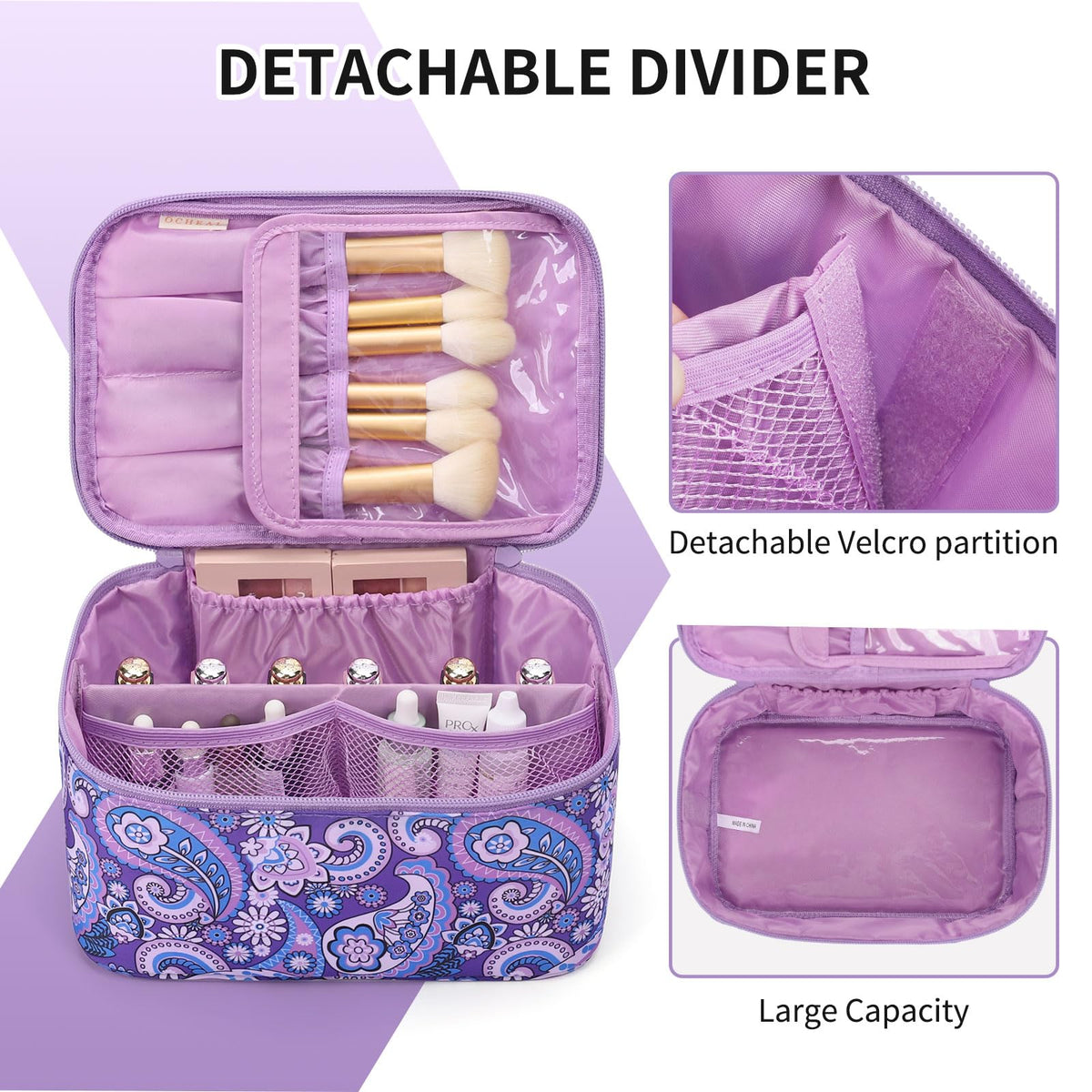 OCHEAL Makeup Bag side view with zippers
