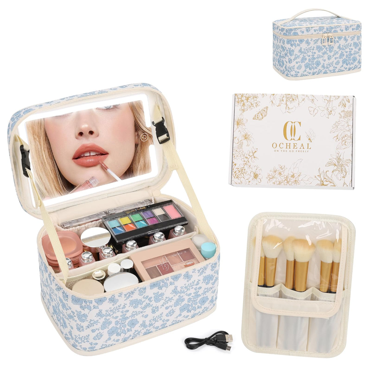 OCHEAL Makeup Bag with accessories on a vanity table