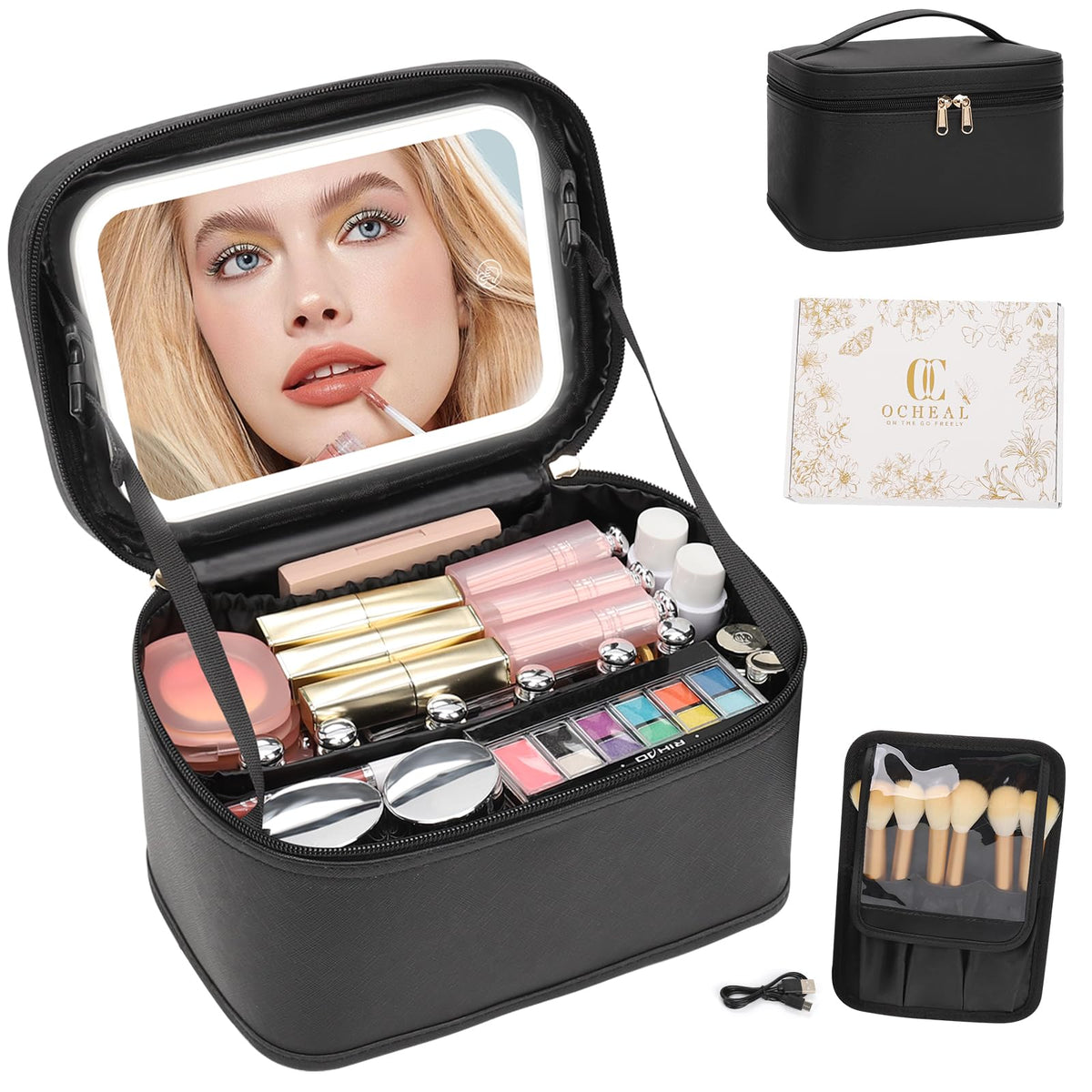 OCHEAL Makeup Bag with LED Mirror front view