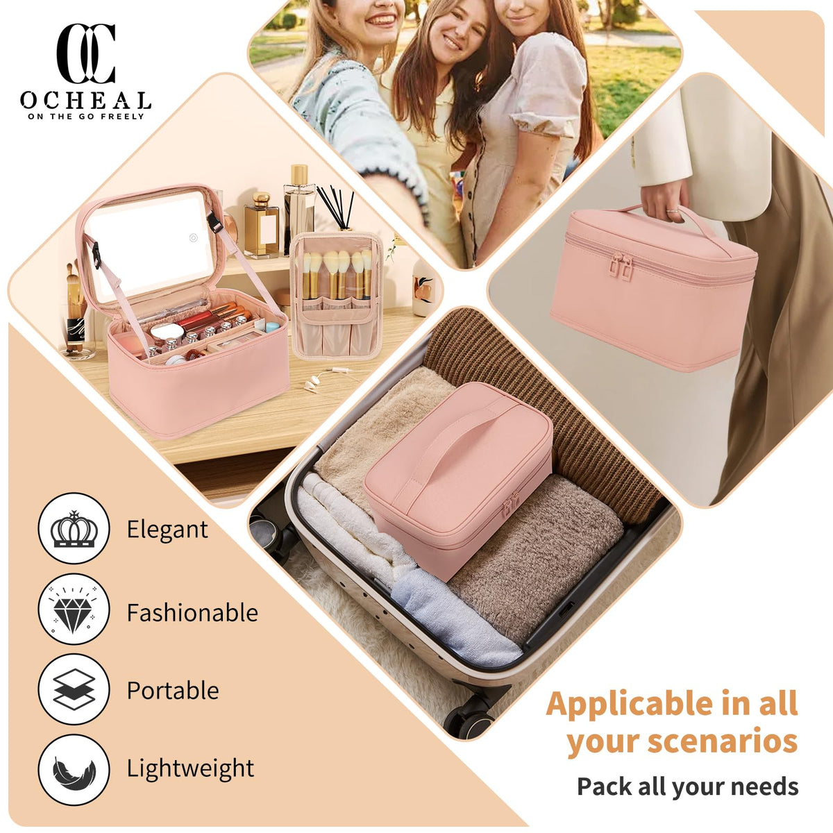 OCHEAL Makeup Bag with LED mirror in use