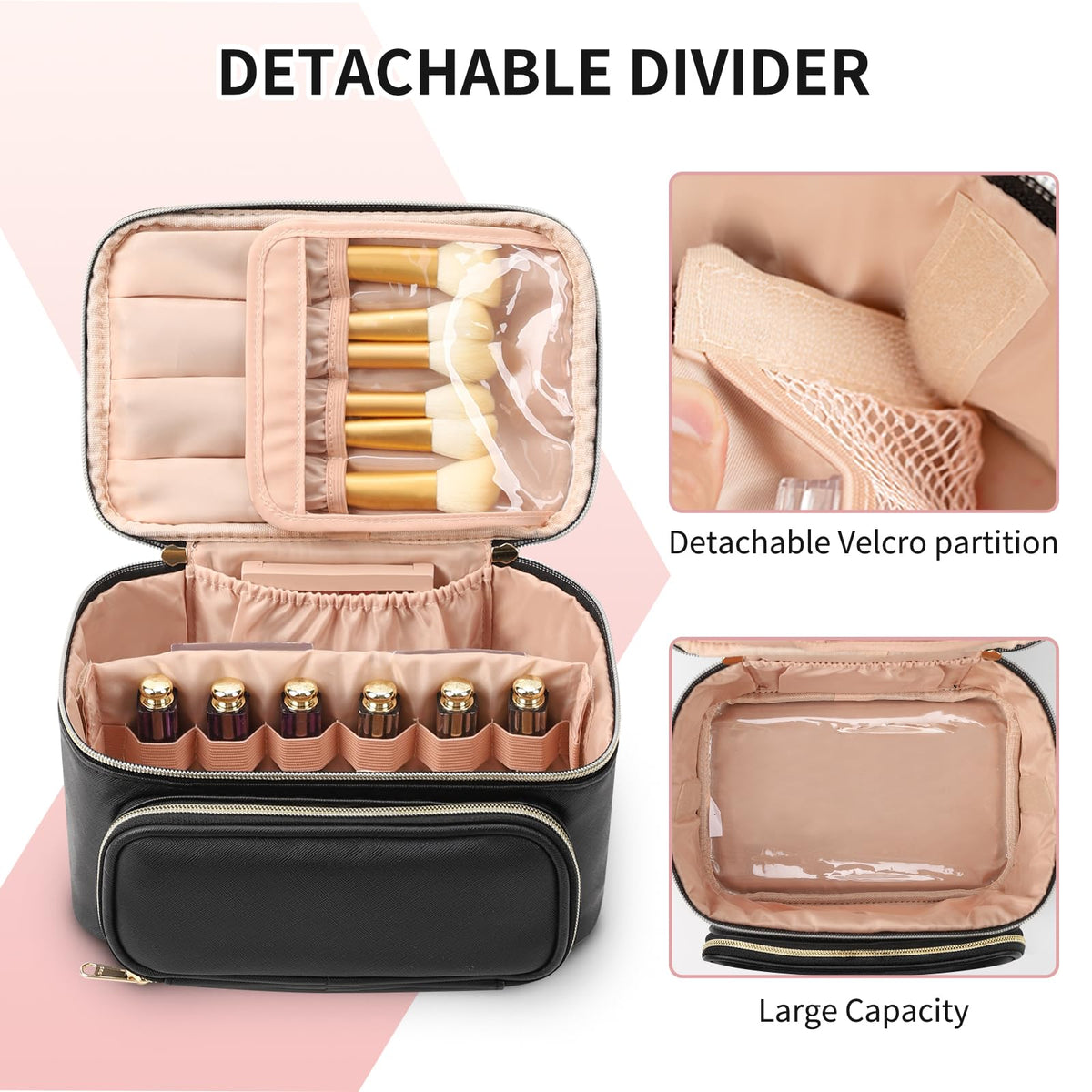 OCHEAL Makeup Bag with open zipper showing compartments