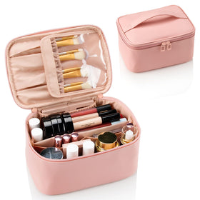 OCHEAL Pink Makeup Bag front view with brush compartment