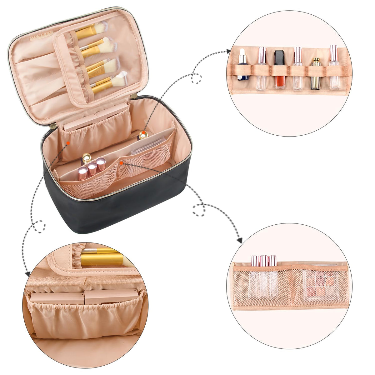 OCHEAL Portable Cosmetic Bag side view with handle