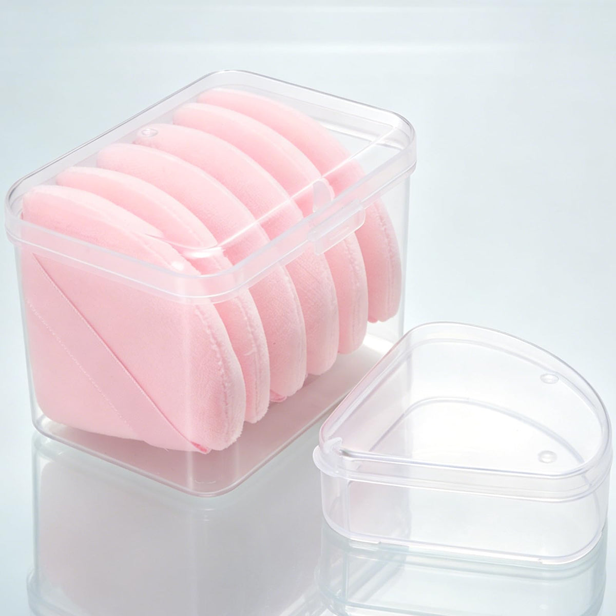 Ocim Triangle Makeup Face Powder Puff Set in pink with cases