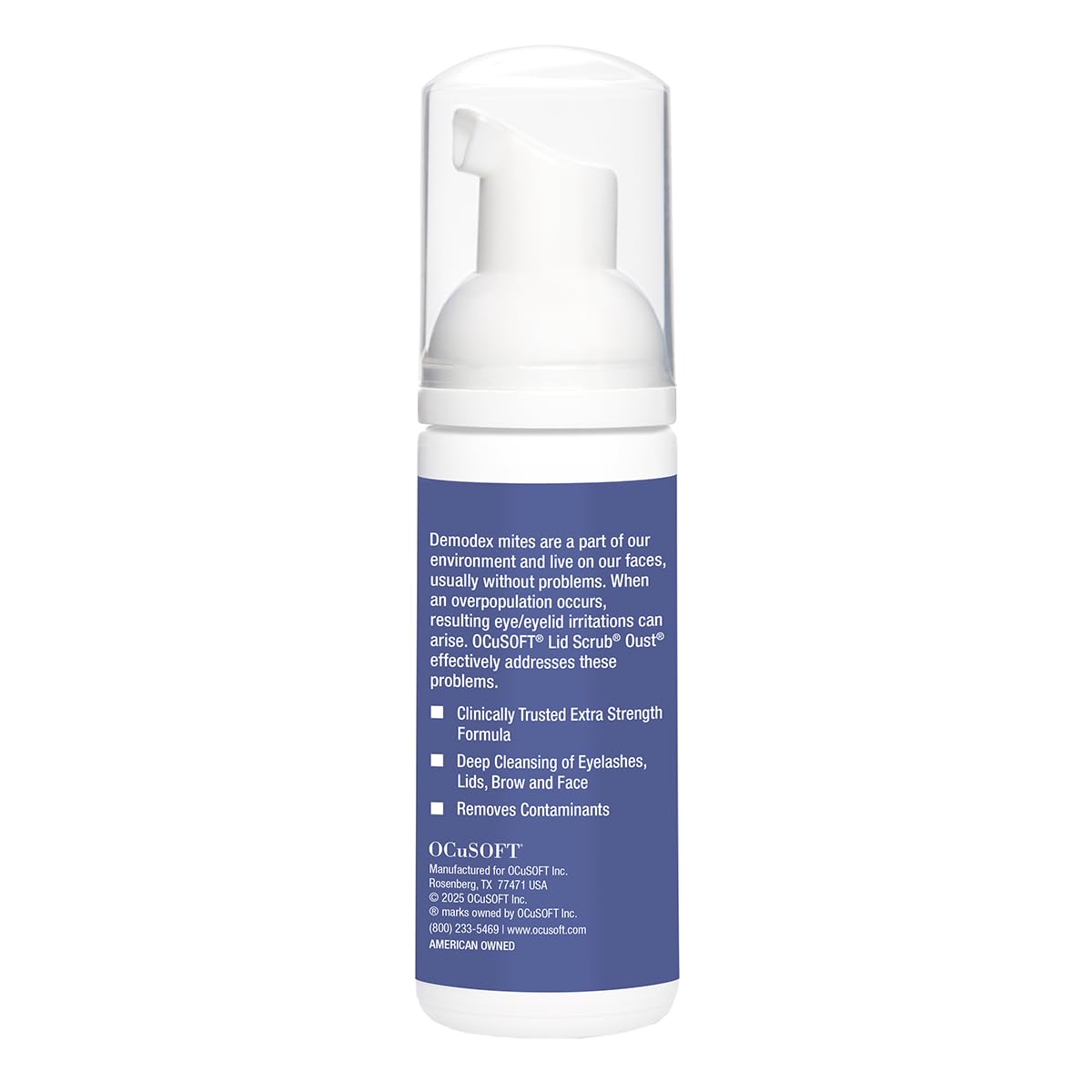 OCuSOFT Oust Demodex Foam Cleanser side view with label