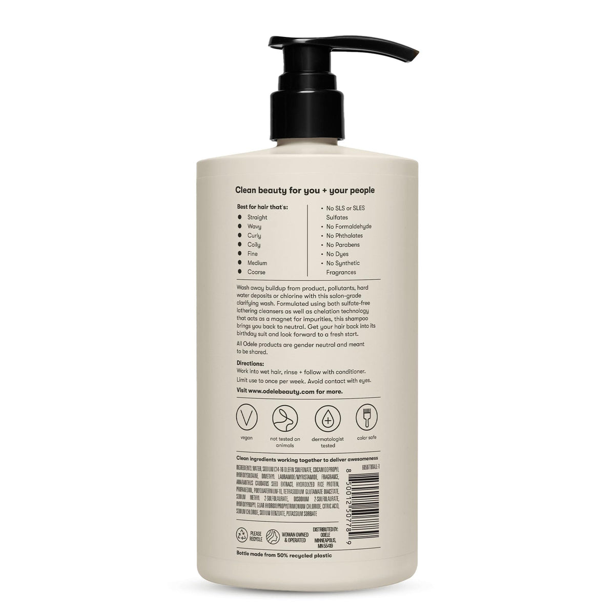 Odele Clarifying Shampoo 32 fl oz on a wooden shelf