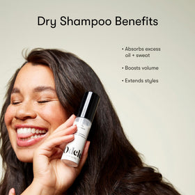 Odele Dry Shampoo Powder 1 oz lifestyle scene with model