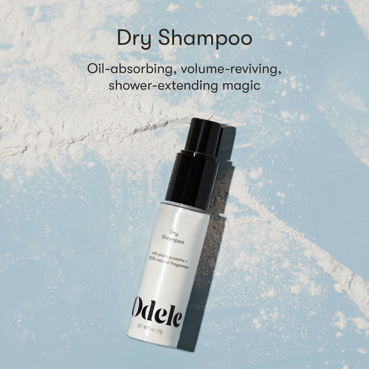 Odele Dry Shampoo Powder 1 oz side view with ingredients