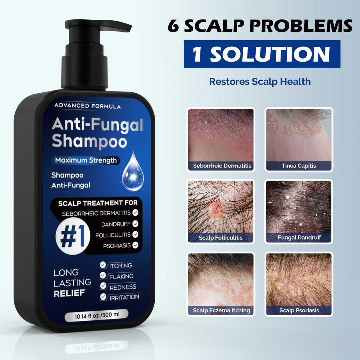oely Antifungal Shampoo 345g in bathroom setting