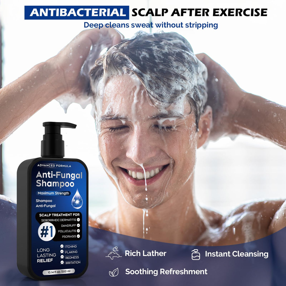 oely Antifungal Shampoo 345g with lather on hair