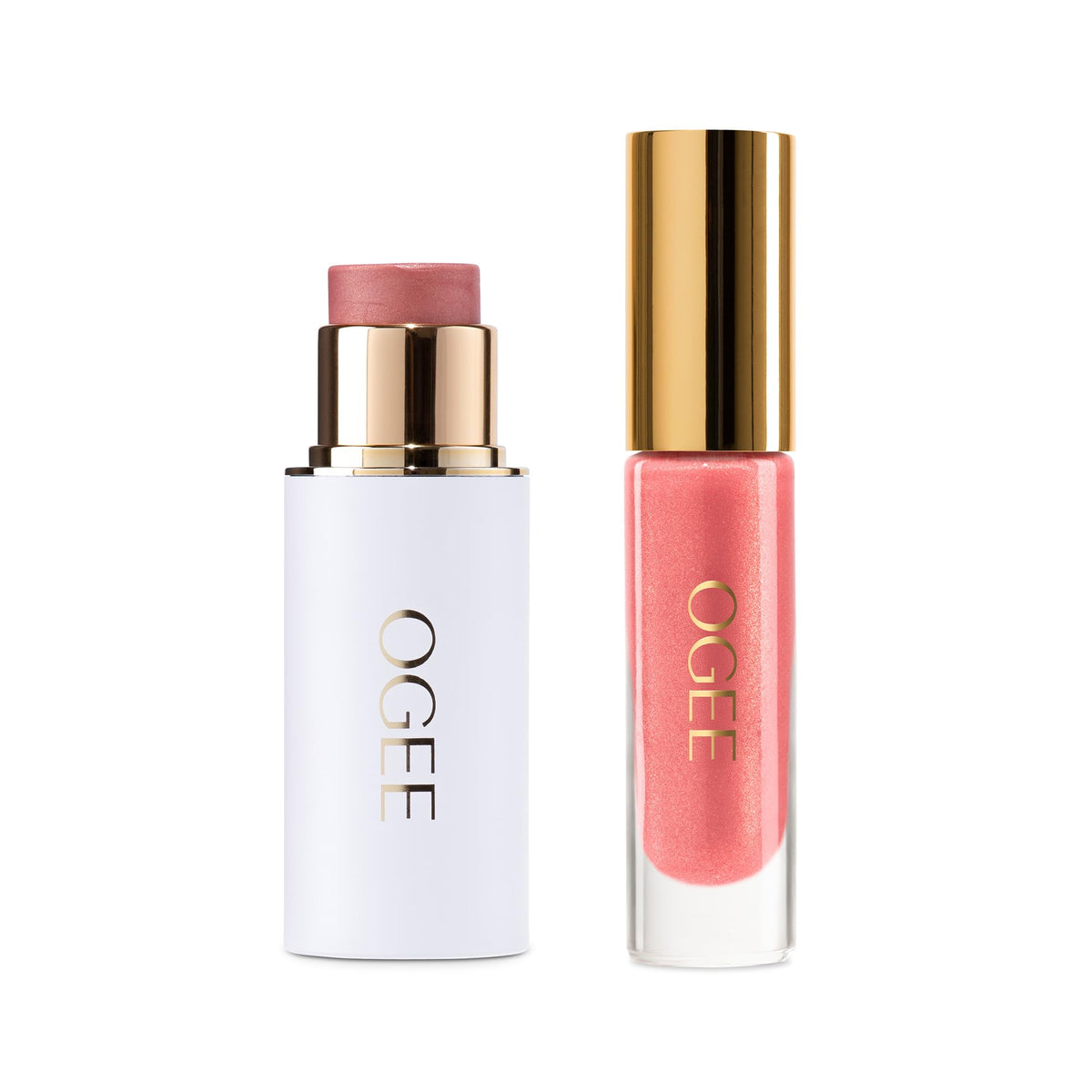 Ogee Dew-Kissed Morning Face Stick and Poppy Lip Gloss Duo packaging front view
