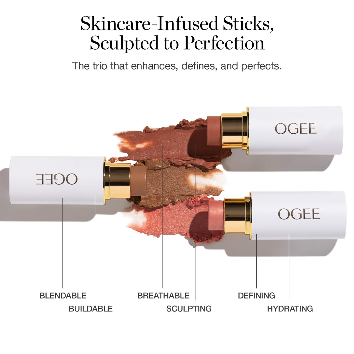Ogee Face Stick Trio in use on model