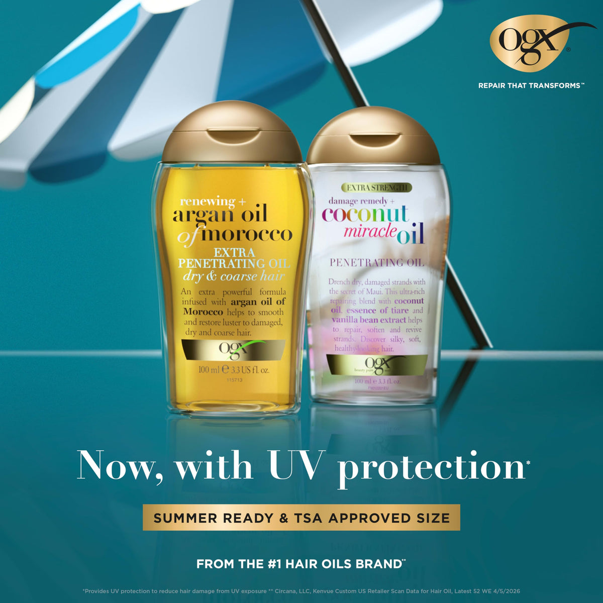 OGX Argan Oil with fresh citrus and floral background