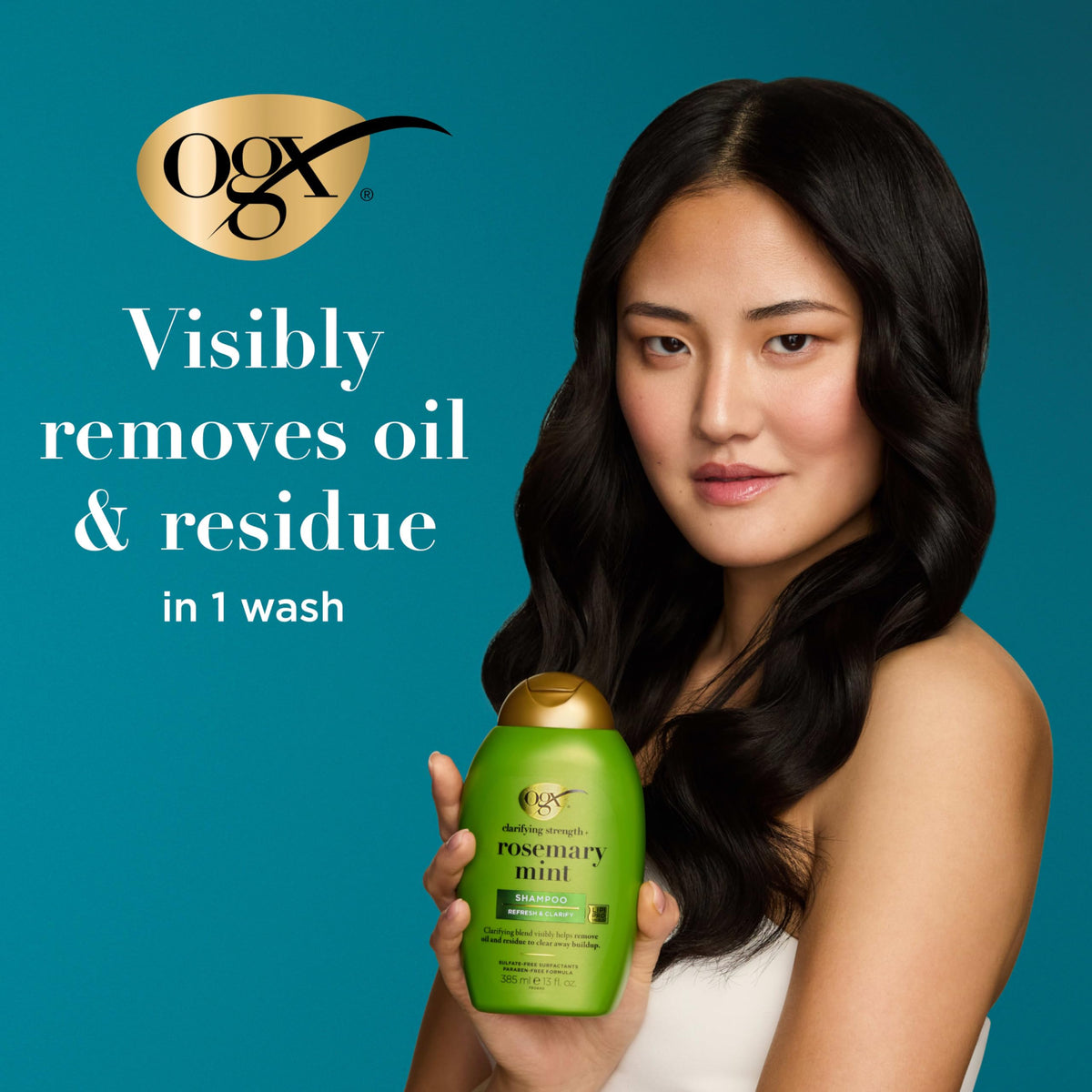 OGX Clarifying Strength Rosemary Mint Shampoo bottle side view