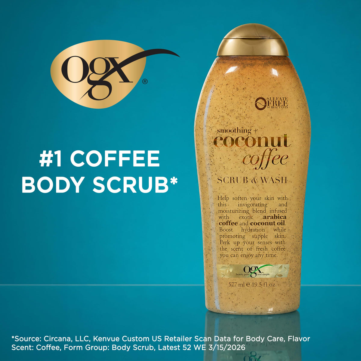OGX Coconut Coffee Body Scrub with coconut and coffee beans