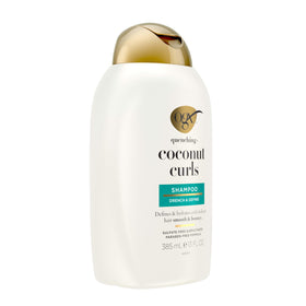 OGX Coconut Curls Shampoo with tropical background
