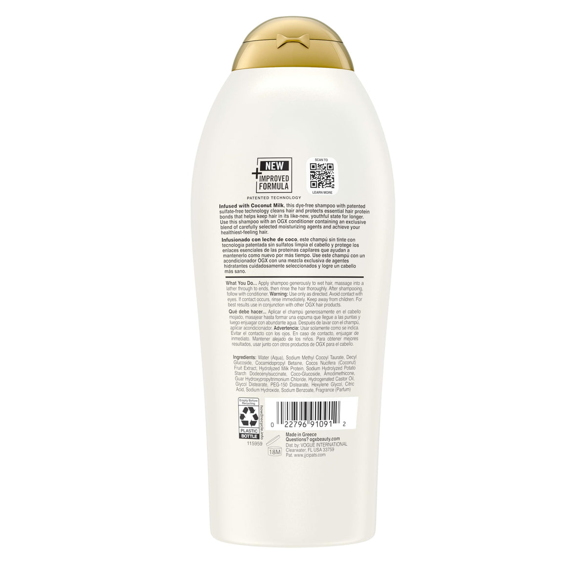 OGX Coconut Milk Shampoo with ingredients list