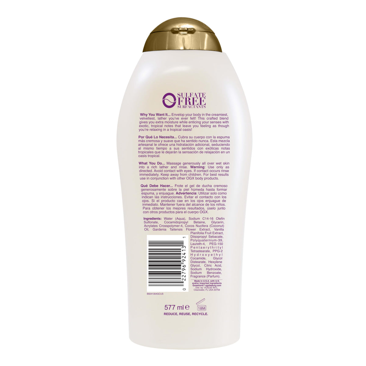 OGX Coconut Miracle Oil Body Wash with coconut and vanilla beans