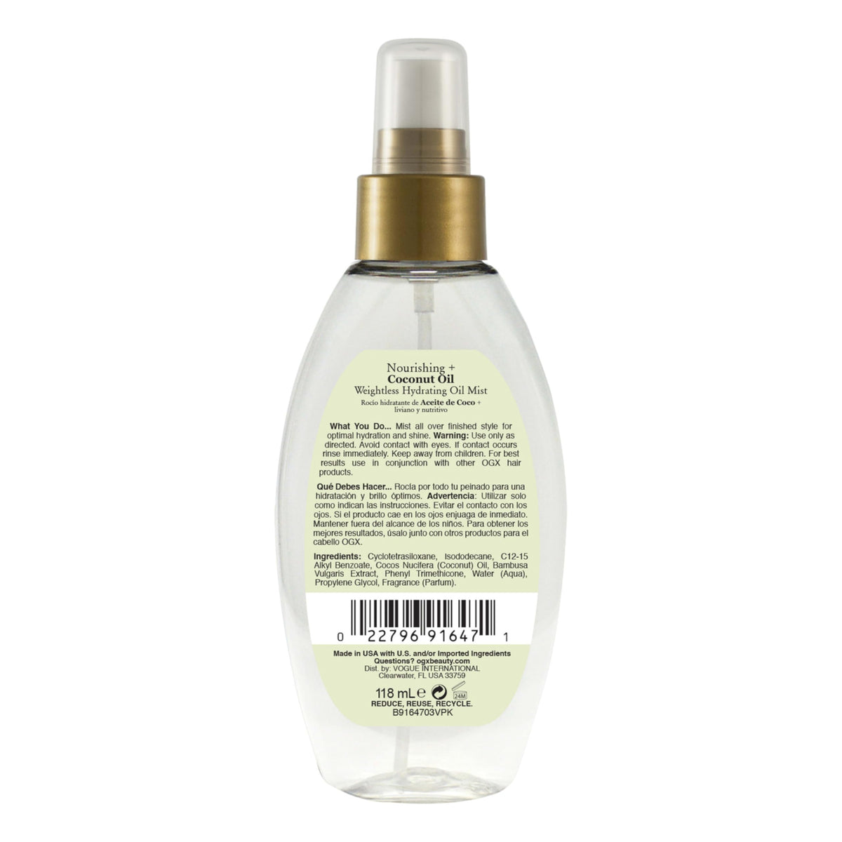 OGX Coconut Oil Hair Mist packaging details