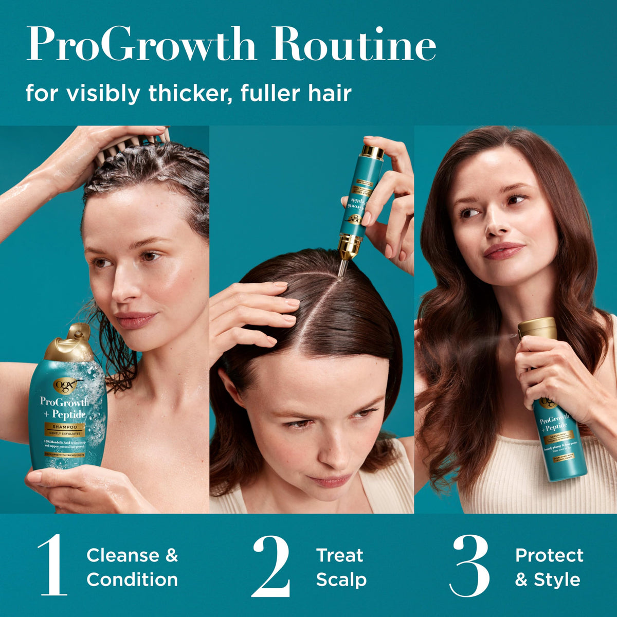 OGX ProGrowth + Peptide Conditioner application on hair