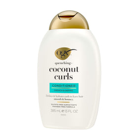 OGX Quenching + Coconut Curls Conditioner packaging on shelf