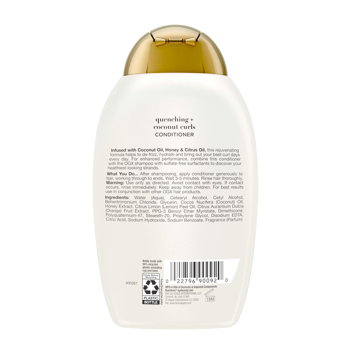 OGX Quenching + Coconut Curls Conditioner texture on hand