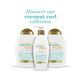 OGX Quenching Coconut Curls Styling Milk displayed with other OGX products