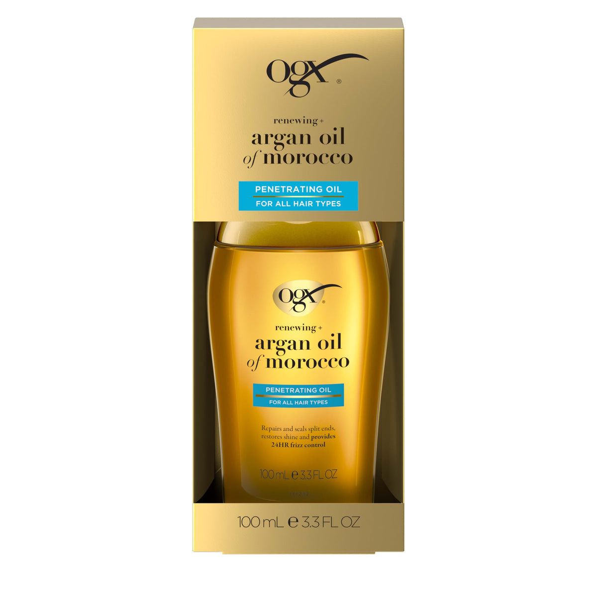 OGX Renewing Argan Oil of Morocco on a bathroom shelf