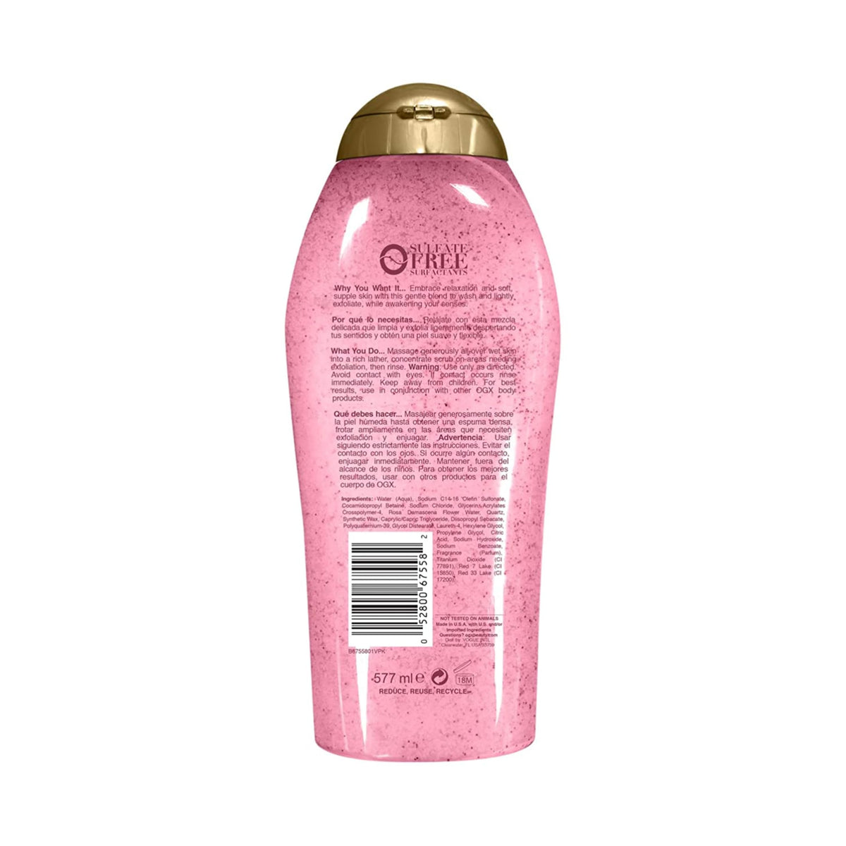 OGX Sensitive + Rose Water & Pink Sea Salt Body Scrub packaging