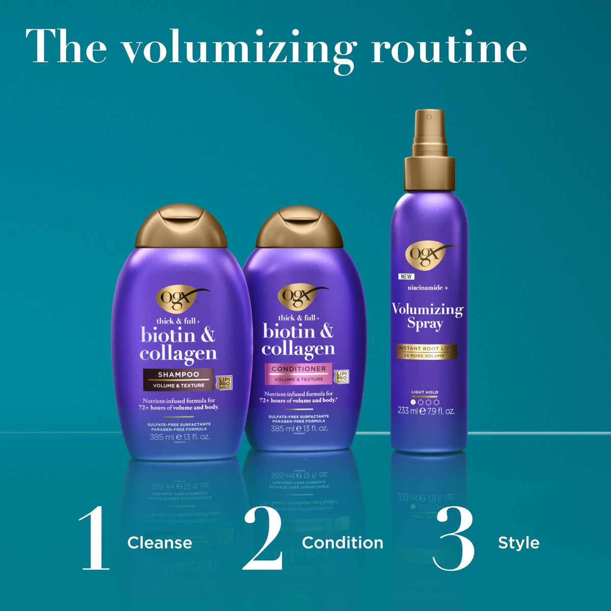OGX shampoo bottle surrounded by flowers
