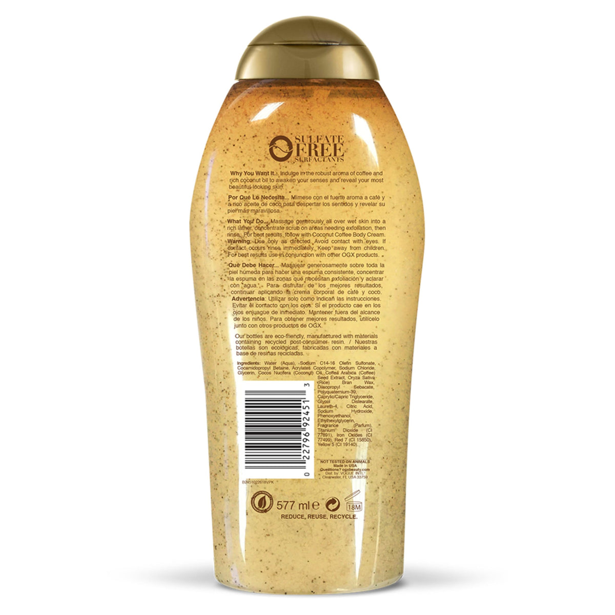 OGX Smoothing Coconut Coffee Exfoliating Body Scrub packaging details